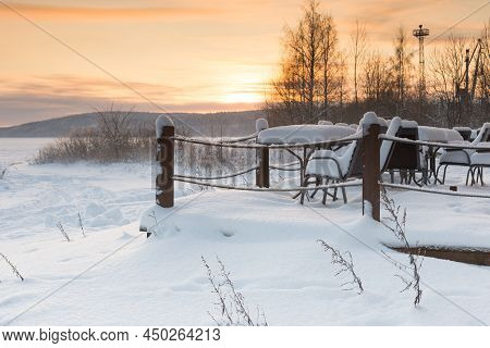 Winter Sunset On Onega Lake, Nordic Landscape
