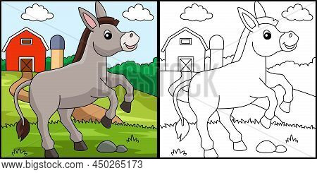 This Coloring Page Shows A Donkey. One Side Of This Illustration Is Colored And Serves As An Inspira