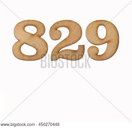 Number 829 In Wood, Isolated On White Background