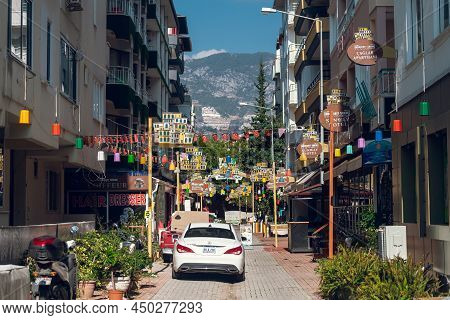 Side, Turkey - February 16 2022:  White Mercedes-benz Cla-class  250is Parked  On The Street On A Wa
