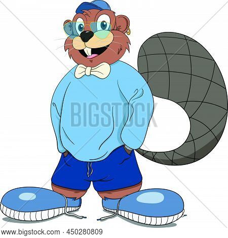 Cool Hip Anthropomorphized Beaver Mascot Character Doing Thumbs Up Gesture.