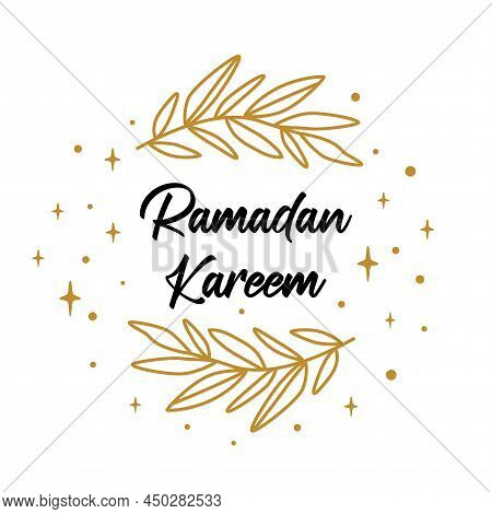 Ramadan Kareem Text Into Stras And Branch Graphic Element. Isolated Islamic Logo. Celestial Symbol F