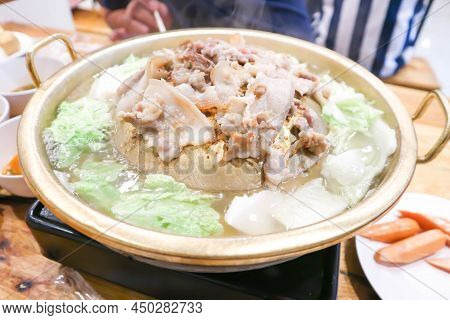 Grilled Pork In The Oven, Thai Food And Korean Food Or Grilled Pork In The Pan