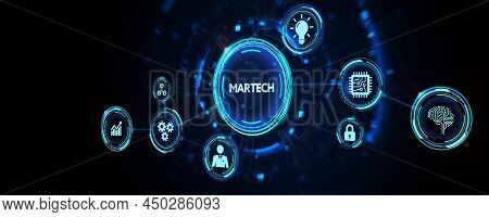 Martech Marketing Technology Concept On Virtual Screen Interface. Business, Technology, Internet And