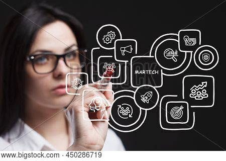 Martech Marketing Technology Concept On Virtual Screen Interface. Business, Technology, Internet And