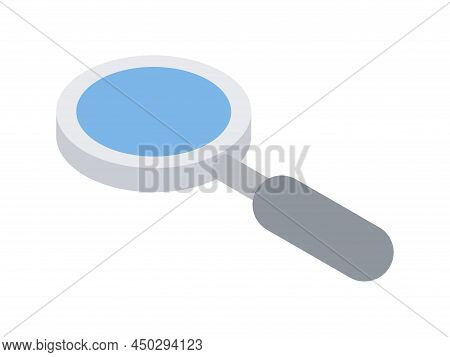 Magnifying Glass With Circle Lens And Handle Isometric Vector Illustration. Optical Magnifier Zoom E