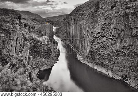 View Of The Mighty Studlagil Canyon On Iceland With Its Huge Basalt Columns