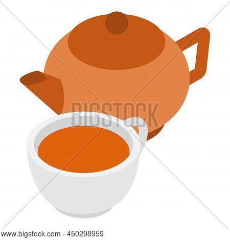Tea Tradition Icon Isometric Vector. Beautiful Ceramic Teapot And Cup Of Tea. Culture, Tradition, Ri