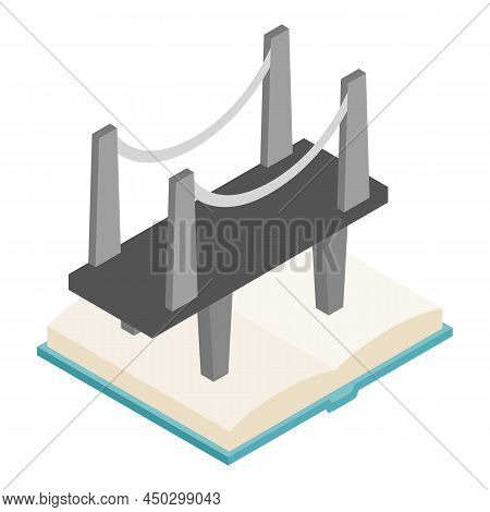 Engineering Education Icon Isometric Vector. Modern Bridge Model On Open Book. Engineering, Construc