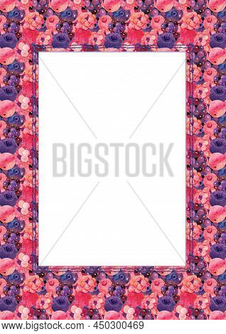 Watercolor Raspberry Cranberry Blueberry Blackberry Frame Border. A4 A5 International Size With Illu