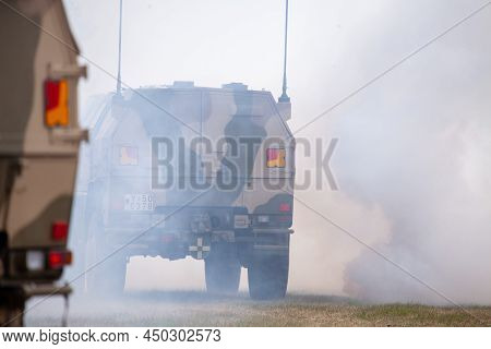 Feldkirchen, Germany - June 9, 2018: German Atf Dingo, From Bundeswehr, Drives On A Road At Day Of T