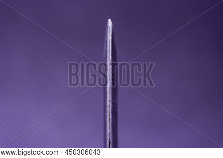Hand-forged Knife Made Of Several Layers Of Steel With An Exclusive Pattern Photographed In The Stud