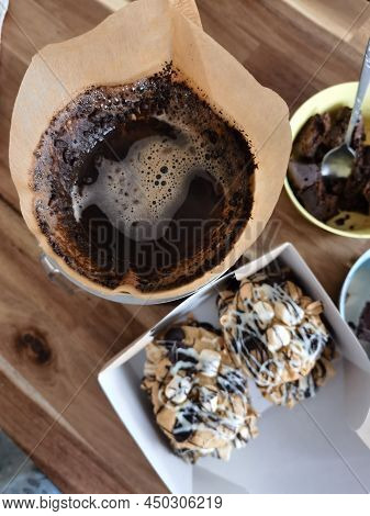 Shortbread Chocolate Cookies Chocolate, Marshmallows With Nuts Cookies. Process Of Making Coffee By 