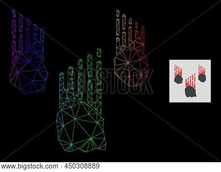 Spectral Gradient Mesh Falling Rocks Icon. Geometric Carcass Flat Net Is Based On Falling Rocks Icon