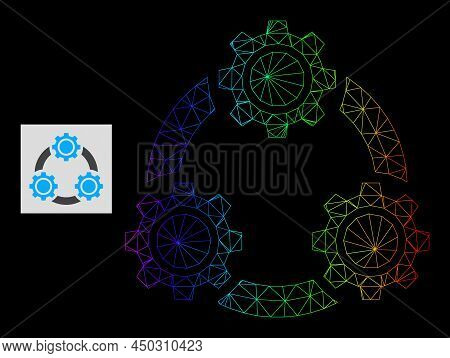 Spectrum Gradient Net Gear Planetary Transmission Icon. Geometric Frame 2d Network Based On Gear Pla