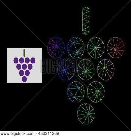 Spectrum Gradient Network Grape Berry Icon. Geometric Carcass Flat Network Is Based On Grape Berry I