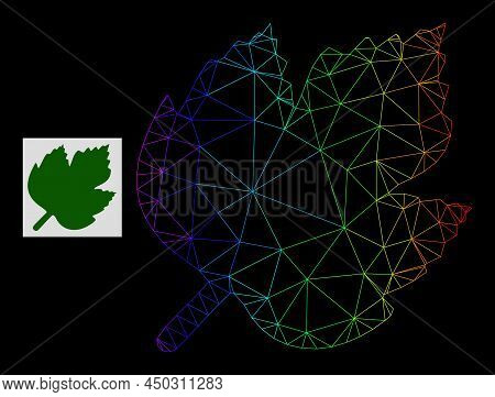 Spectral Gradient Net Grape Leaf Icon. Geometric Carcass 2d Net Is Based On Grape Leaf Icon, Generat