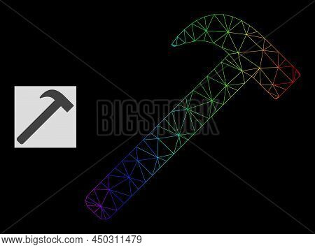 Spectral Gradient Network Hammer Tool Icon. Geometric Carcass Flat Network Is Based On Hammer Tool I