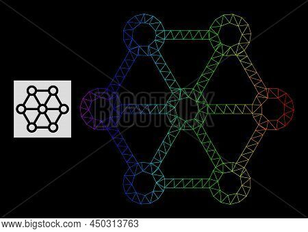 Spectral Gradient Mesh Link System Icon. Geometric Carcass Flat Net Is Based On Link System Icon, Ge