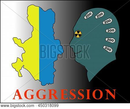 Russian Aggression Against Ukraine With The Silhouette Of Putin In Profile And The Ukrainian Flag In