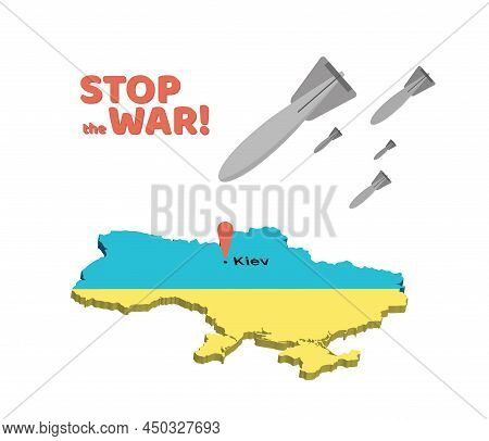 Stop The War. Shell, Bomb Or Bombshell Is Flying To Ukraine. Flat, Vector