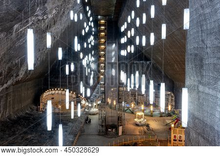 Underground Salt Mine In Turda ,popular Attraction For Many Tourists,transylvania, Romania.