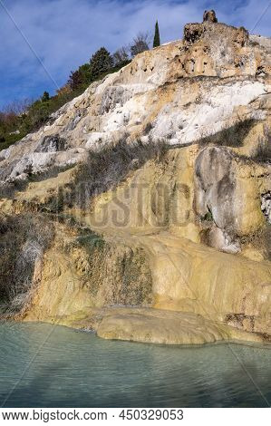Ancient Hot Thermal Springs And Blue Pool In Nature Park Dei Mulini, Bagno Vignoni, Tuscany, Italy