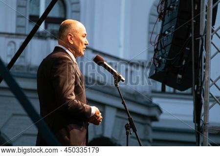 Slovenia, Ljubljana - March 2 2022: Prime Minister Janez Jansa, Keynote Speaker At The Protest In Su