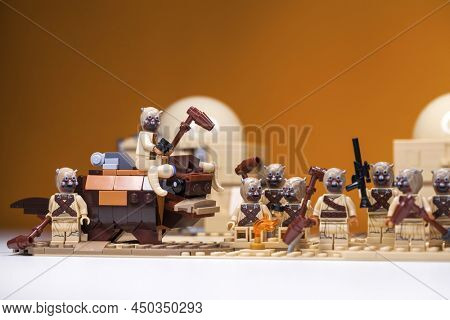 RUSSIA, SAMARA, January JANUARY 24, 2022 - Lego Star Wars Tusken raiders on Tatooine