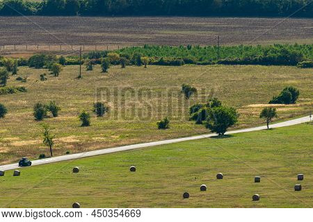 Monoszlo Country Side Aerial View. Hungarian Summer Rural Landscape.