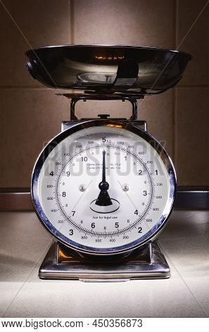 Closeup View On Domestic Steelyard, Maximum Weight Of 5 Kg.