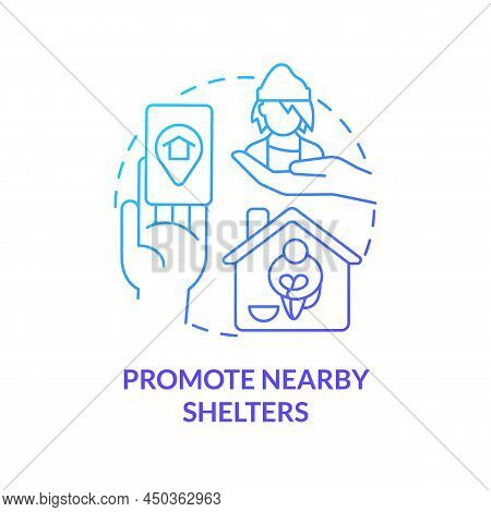Promote Nearby Shelters Blue Gradient Concept Icon. Way To Help Homeless Abstract Idea Thin Line Ill