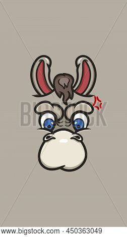 Cute Cartoon Donkey Face With Angry Expression. Clip Art Vector. For Background, Backdrop And Walpap