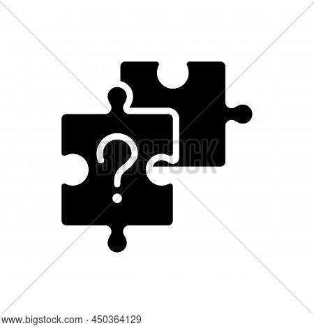 Unsolved Puzzle Black Glyph Icon. Jigsaw Pieces And Question Mark. Difficult Task. Connection Issues