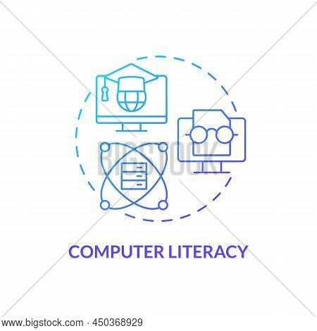 Computer Literacy Blue Gradient Concept Icon. Computer Systems Understanding. Basic Digital Skills A