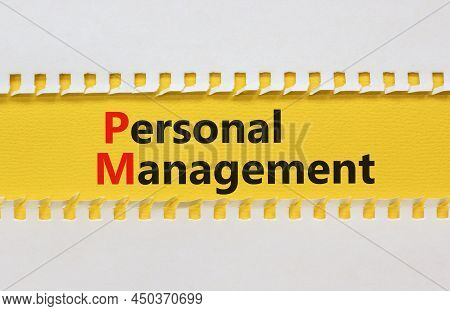 Pm Personal Management Symbol. Concept Words Pm Personal Management On Yellow Paper On A Beautiful Y