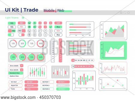 Trade Ui Elements Kit. Business And Commerce Isolated Vector Dashboard Components. Flat Interface Bu