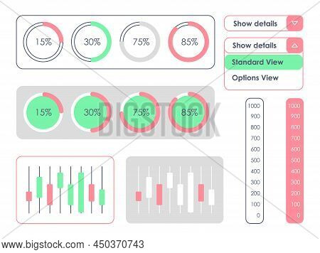Real-time Monitoring Data Ui Elements Kit. Isolated Vector Dashboard Components. Flat Interface Butt
