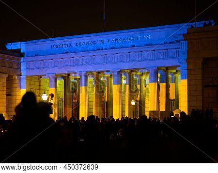 Vienna, Austria - February 27, 2022: People Demonstrating Against War In Ukraine On Heldenplatz, Nig