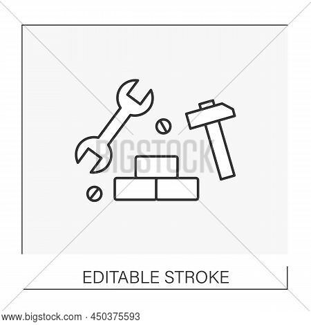 Buildings Line Icon. Construction Industry. Build Or Repair Houses.construction Workers. Professions