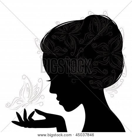 Jeune femme de profil visage. Silhouette.