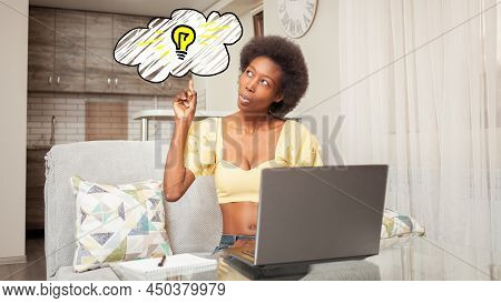Portrait Of An African American Black Woman. Generating Ideas, Forget, Think, Brainstorm. Business P