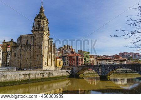 Bilbao, Spain, February 15, 2022. Church Of San Anton On The Banks Of The Nervion River In Bilbao, S