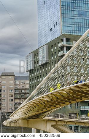 Bilbao, Spain, February 16, 2022. Zubiri Bridge Over The Nervion River In Bilbao, Spain