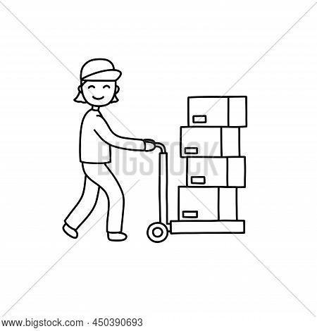 Warehouse Worker Doodle Icon, Vector Color Illustration