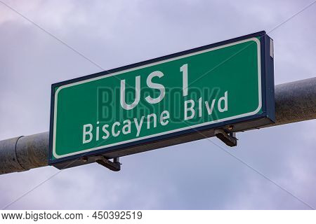 Us1 Biscayne Blvd Street Sign In Miami - Travel Photography