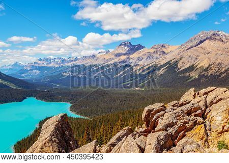 Bow Summit In Banff National Park Overlooking Peyto Lake On The Icefields Parkway In The Canadian Ro