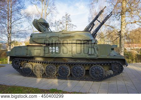 Priozersk, Russia - October 24, 2021: Soviet Anti-aircraft Self-propelled Gun Zsu-23-4 