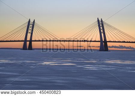 The Silhouette Of The Cable-stayed Bridge Over The Ship Fairway On The Western High-speed ​ ​ Diamet