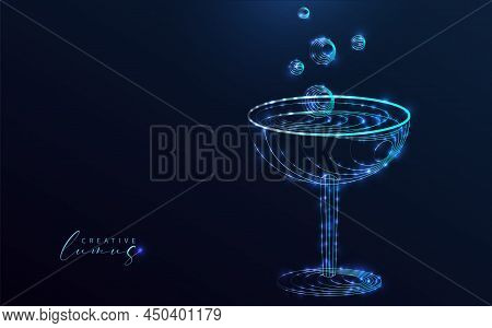 Starry Drink Icon Isolated On Blue Background. Neon Light In The Universe.  Champagne Glass Tuquoise